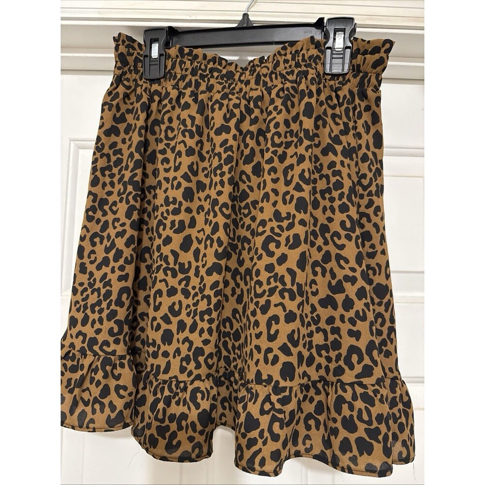 Sienna Sky Womens Brown Leopard Skirt Small Flare Stretch Indie Sleaze Y2K Boho